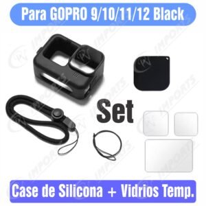 Set Funda de Silicona + Vidrios Templados para Gopro 9/10/11/12 Black - Kit de Protección Gopro