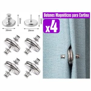 Pack 4 Pares de Botones Magnéticos para Cortinas - Metal Inoxidable