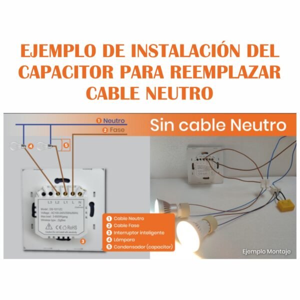 Capacitor Condensador 3.3 uF 275 VAC Reemplaza Cable Neutro Para Instalación Smart Switch o Similar