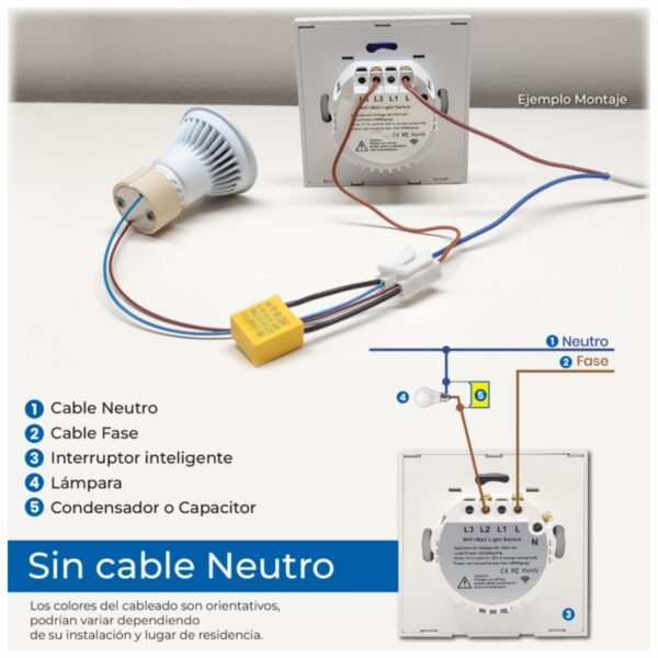 Capacitor Condensador 3.3 uF 275 VAC Reemplaza Cable Neutro Para Instalación Smart Switch o Similar