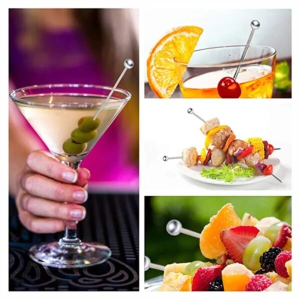 Juego 6 Palitos Pinchos para Coctel o Aperitivos Hechos de Acero Inoxidable
