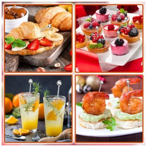 Juego 6 Palitos Pinchos para Coctel o Aperitivos Hechos de Acero Inoxidable