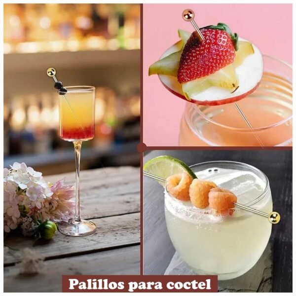 Juego 6 Palitos Pinchos para Coctel o Aperitivos Hechos de Acero Inoxidable