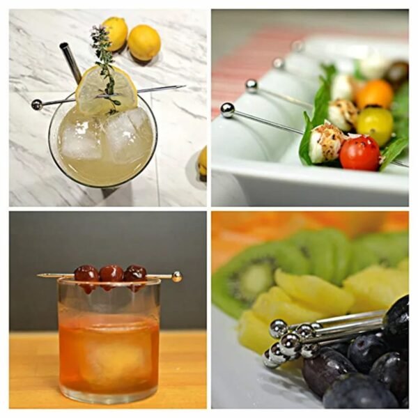 Juego 6 Palitos Pinchos para Coctel o Aperitivos Hechos de Acero Inoxidable