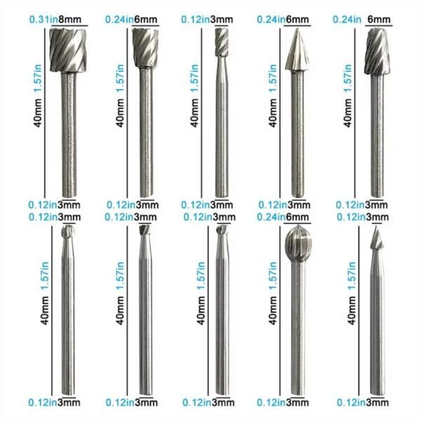 Set 10 Fresas Limas Brocas Rotativas Tallado Pulido Compatible con Dremel Taladro