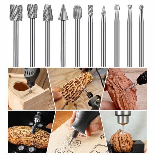 Set 10 Fresas Limas Brocas Rotativas Tallado Pulido Compatible con Dremel Taladro