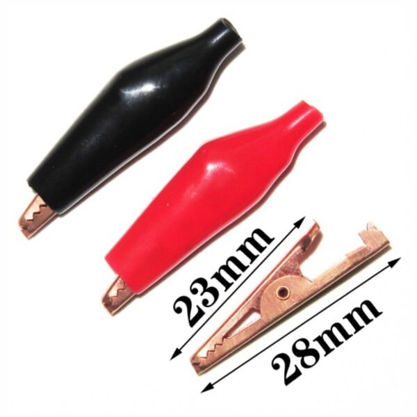 Pack 4 Pares de Pinzas Cocodrilo Aisladas de 28mm (4 rojas y 4 negras)