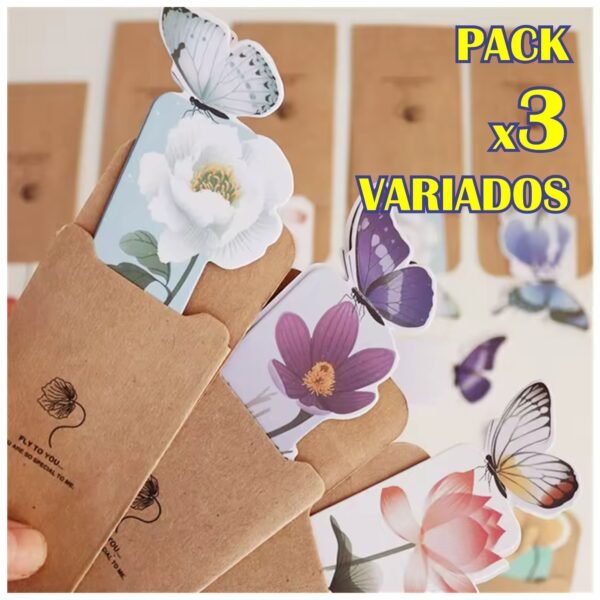 Pack 3 Separador de Libros Marcador de Página - Mariposa 3D - Artístico realista