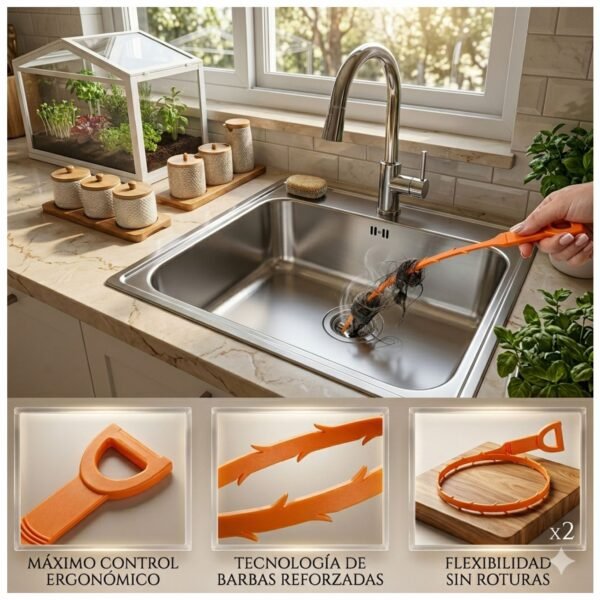 Pack 2 Desatorador Desatascador Drenaje Tuberías Desagüe Quita Pelos - Varilla 51 cm.