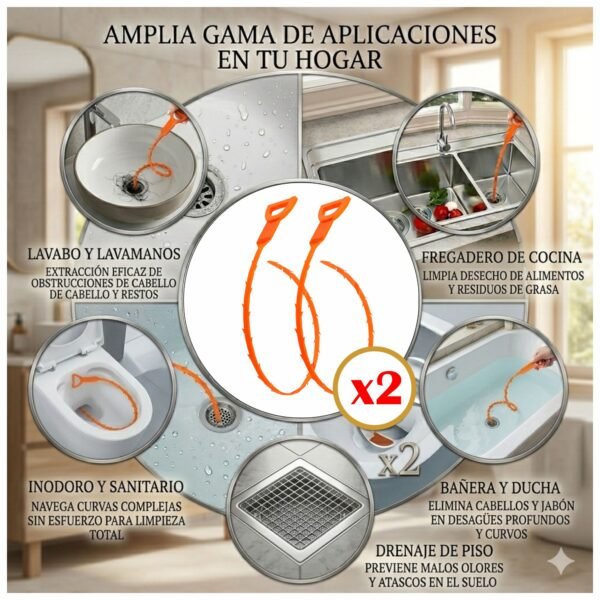 Pack 2 Desatorador Desatascador Drenaje Tuberías Desagüe Quita Pelos - Varilla 51 cm.