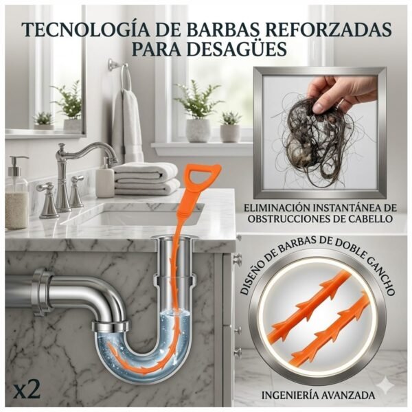 Pack 2 Desatorador Desatascador Drenaje Tuberías Desagüe Quita Pelos - Varilla 51 cm.