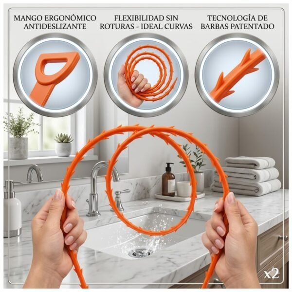 Pack 2 Desatorador Desatascador Drenaje Tuberías Desagüe Quita Pelos - Varilla 51 cm.