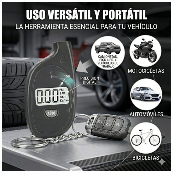 MEDIDOR_PRESION_LLANTAS_2 Medidor de Presión Digital Para Llantas 3-150 PSI Tipo Llavero