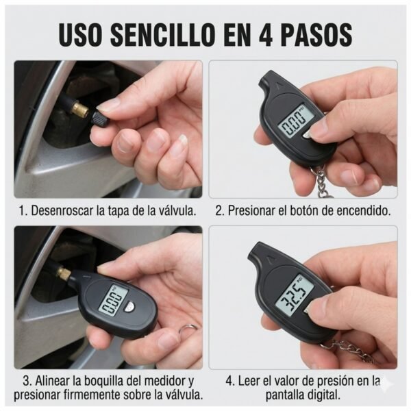 MEDIDOR_PRESION_LLANTAS_3 Medidor de Presión Digital Para Llantas 3-150 PSI Tipo Llavero