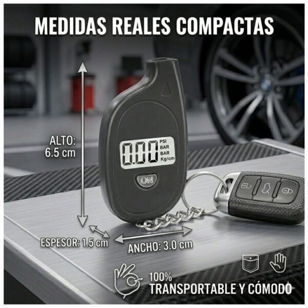 MEDIDOR_PRESION_LLANTAS_4 Medidor de Presión Digital Para Llantas 3-150 PSI Tipo Llavero