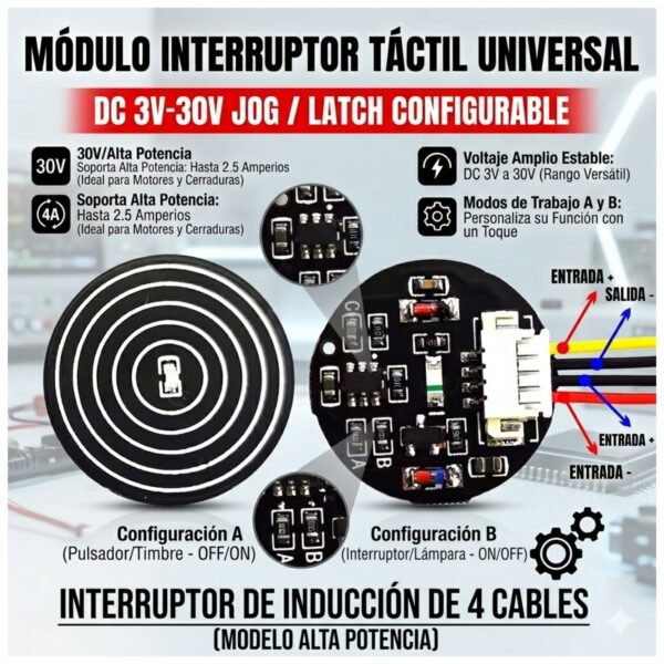 SENSOR_TACTIL_1 Módulo Interruptor Sensor Táctil 3v-30v 2.5a Alta Potencia