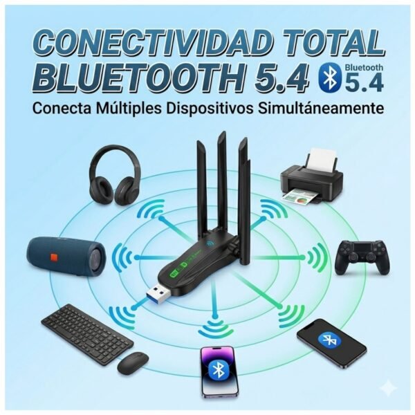 Adaptador USB Wifi6 Dual Band+ Bluetooth 5.4 con 4 Antenas Alta ganancia y velocidad - 2 en 1 - AX900
