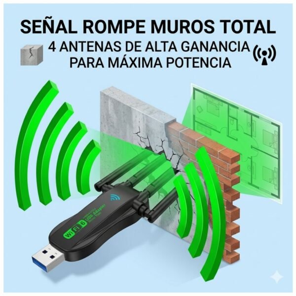 Adaptador USB Wifi6 Dual Band+ Bluetooth 5.4 con 4 Antenas Alta ganancia y velocidad - 2 en 1 - AX900