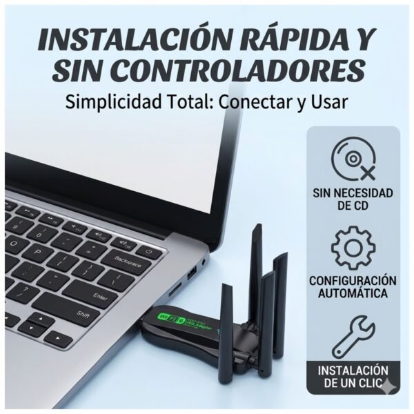 Adaptador USB Wifi6 Dual Band+ Bluetooth 5.4 con 4 Antenas Alta ganancia y velocidad - 2 en 1 - AX900