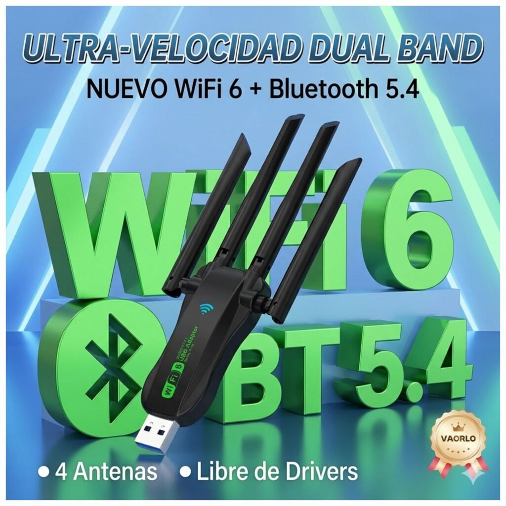 Adaptador USB Wifi6 Dual Band+ Bluetooth 5.4 con 4 Antenas Alta ganancia y velocidad - 2 en 1 - AX900