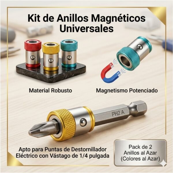Pack 2 Anillos Magnéticos Universales para Desarmador Destornillador Taladro 1/4