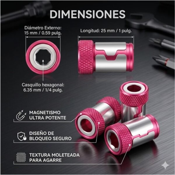 Pack 2 Anillos Magnéticos Universales para Desarmador Destornillador Taladro 1/4