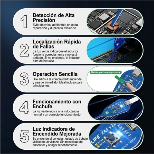 TESTEADOR_INDUCTANCIA_RELIFE_6 Probador de Inductancia RELIFE XA5 V2.0 Detector de Fallas USB-C Profesional